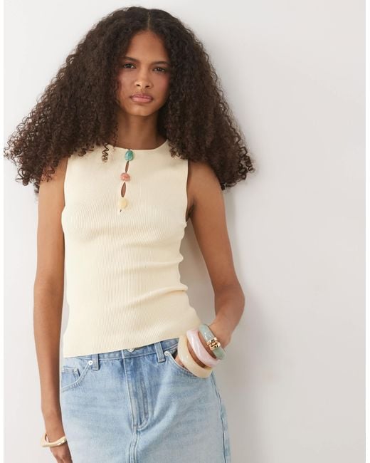 Mango Brown Ribbed Sleevless Top