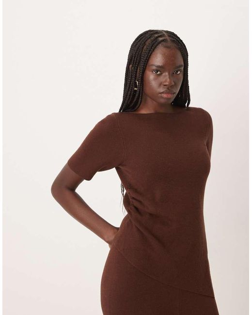ASOS Brown Ruched Side Asymmetric T-shirt