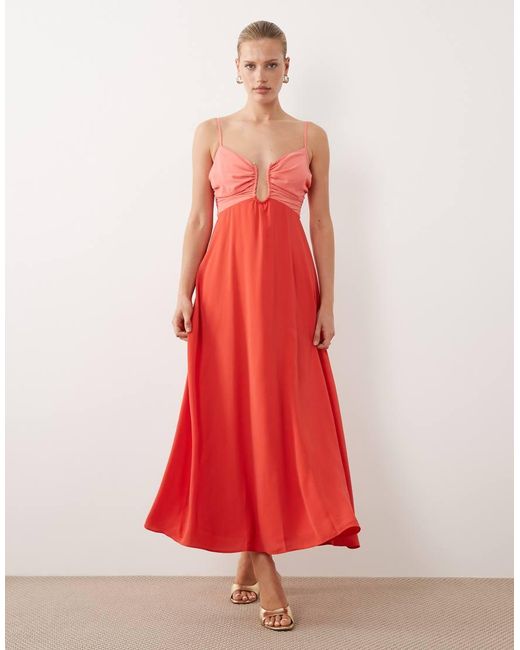 Abercrombie & Fitch Red Cut Out Detail Flowy Maxi Dress With Built