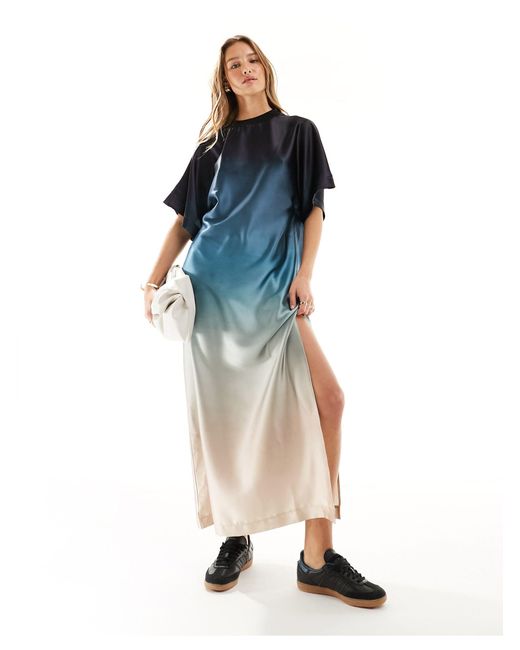 ASOS Blue Satin Oversized Midi Tshirt Dress