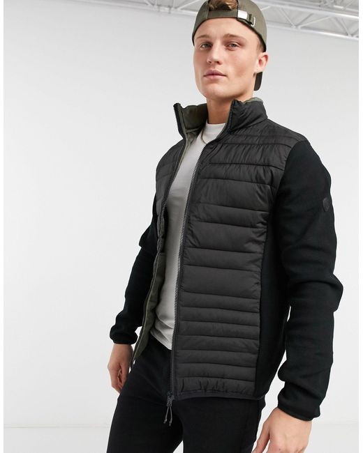 Jack & Jones Black Originals Puffer Jacket With Knit Sleeves for men