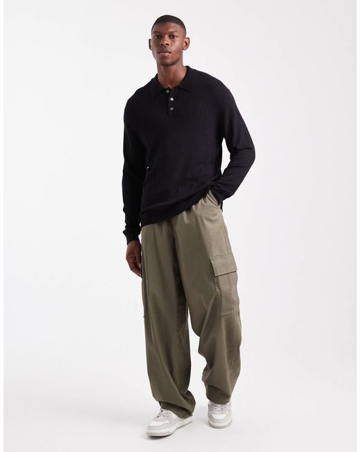 Jack & Jones Black Ribbed Polo for men