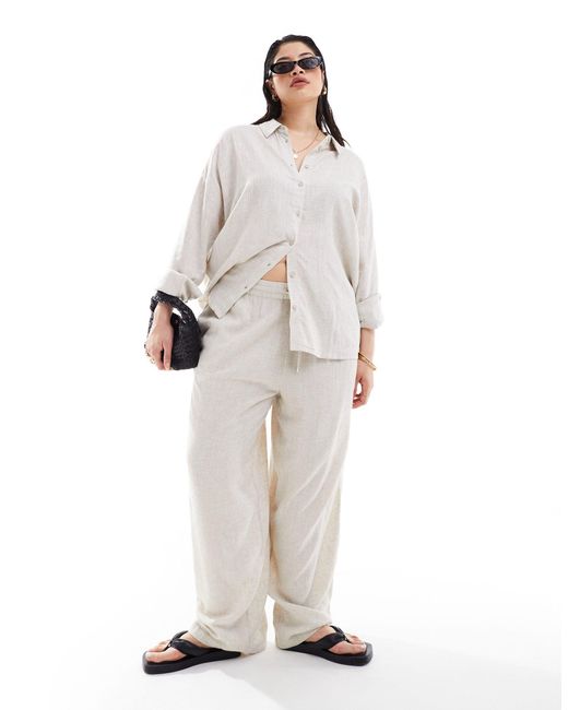 Noisy May White Loose Fit Linen Mix Trouser Co-ord