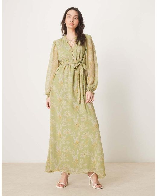 Vila Enkellange Jurk Van Chiffon Met Gestrikte Taille in het Green