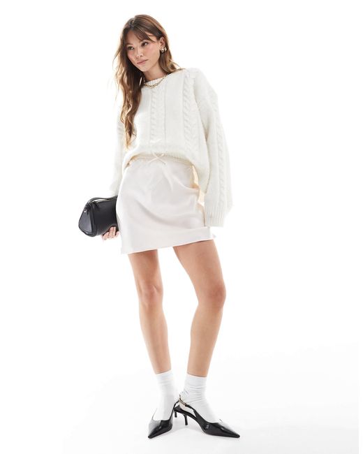 Miss Selfridge White Satin Bias Mini Skirt With Bow