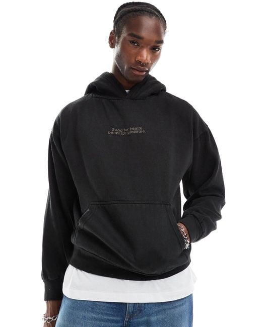 Pull&Bear Black Sport Embroidered Hoodie for men