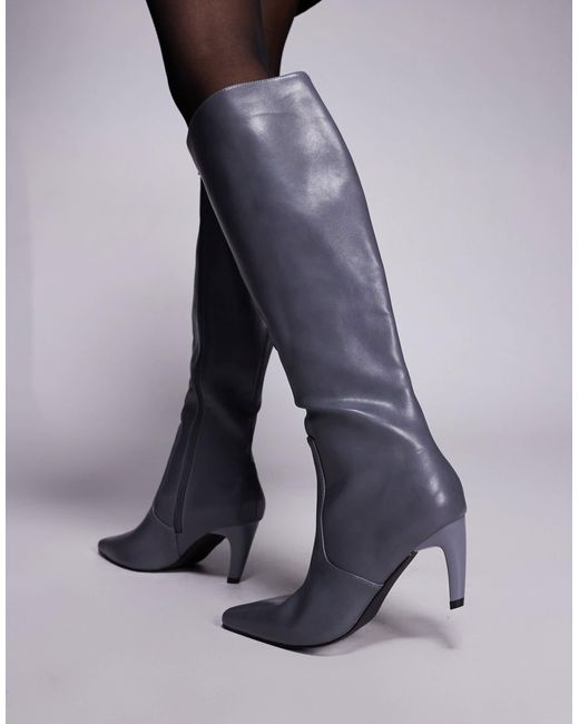 SIMMI Gray Simmi Lapis Heeled Knee Boots