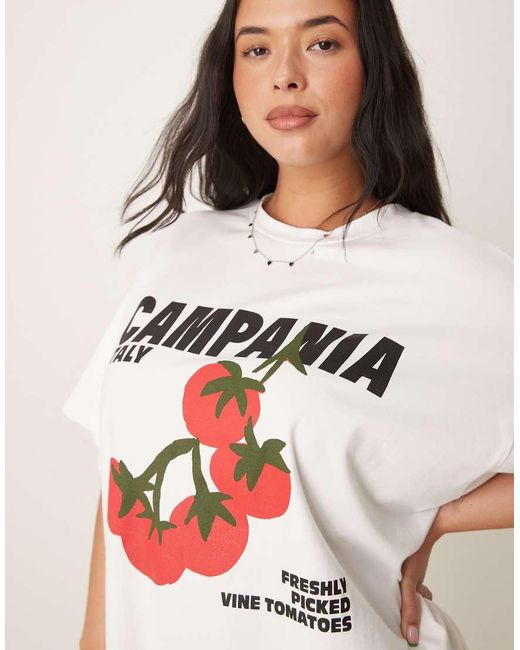 Vestido Corto Blanco Estilo Camiseta Con Estampado Gráfico De Tomate De Asos Design Curve ASOS de color White