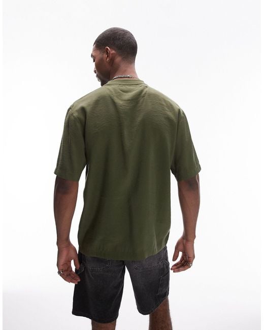 Topman Green Woven Oversized Fit T-shirt With Mid Sleeve for men