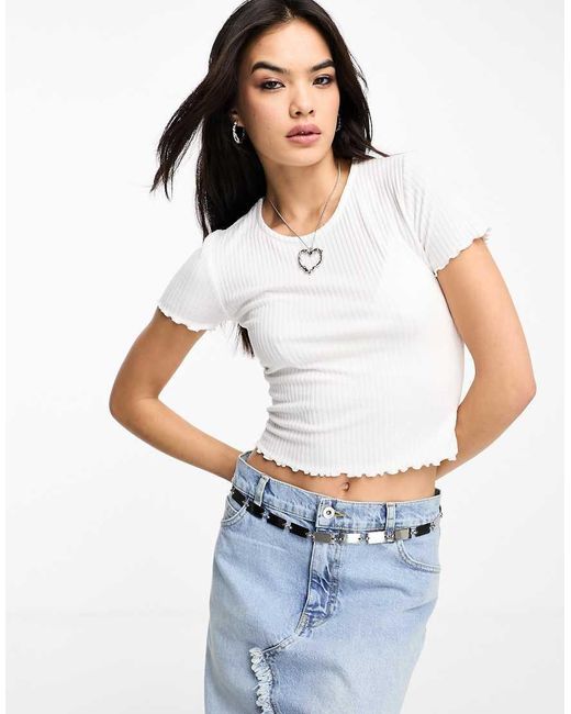 ONLY White Cropped Lettuce Edge T-Shirt