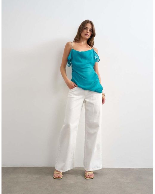 TOPSHOP Blue Layered Contrast Chiffon Strappy Cami