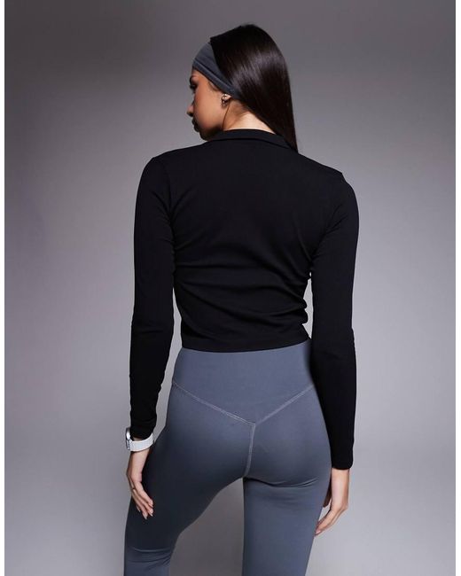 4505 Blue Seamless Rib Long Sleeve Active Polo