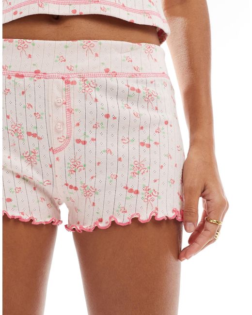 ASOS White Mix & Match Floral Bow Print Pointelle Pajama Shorts