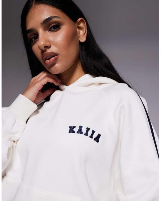 Kaiia Gray Cotton Rich Embroidered Logo Side Stripe Oversized Hoodie Co-Ord