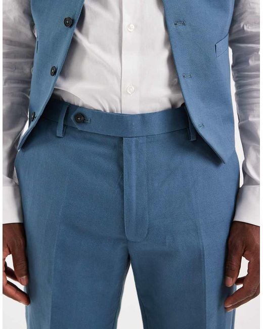 ASOS Blue Slim Linen-rich Suit Pants for men