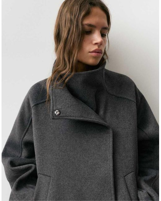 Pull&Bear Gray Short Felt Texture Coat
