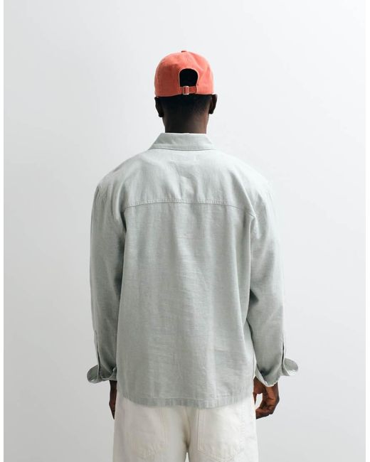 Hollister Gray Long Sleeve Linen Rich Shirt for men