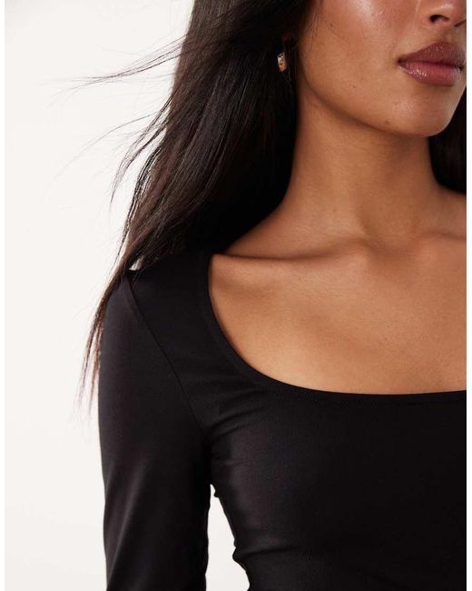 Gina Tricot Blue Long Sleeve Top With Scoop Neck And Split Cuffs
