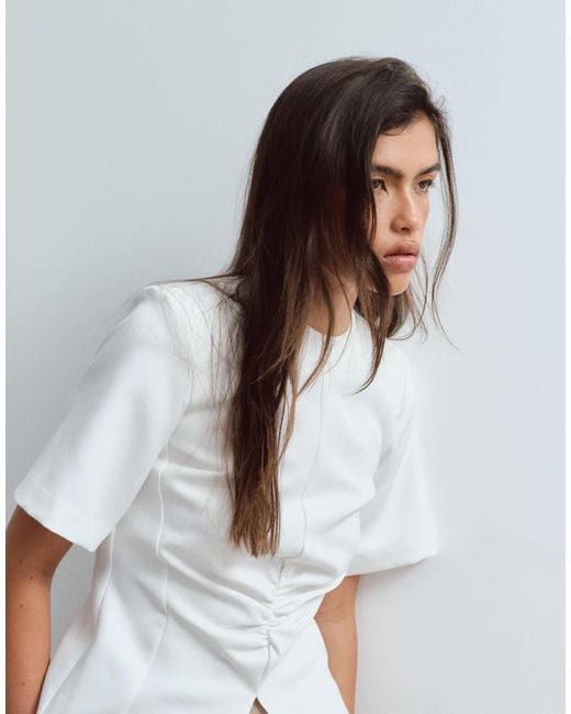 ARRANGE White Structured Ruched Top