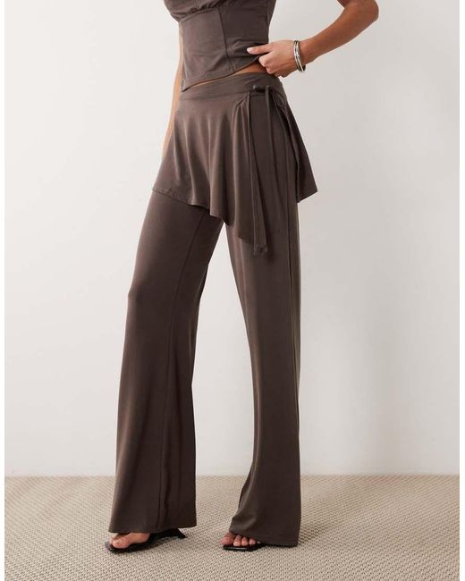 Motel Natural Co-Ord Amata Trouser Skirt Detail Cupro Trousers