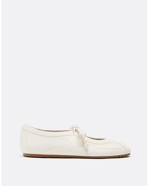 Stradivarius White Leather Effect Sports Ballet Flats