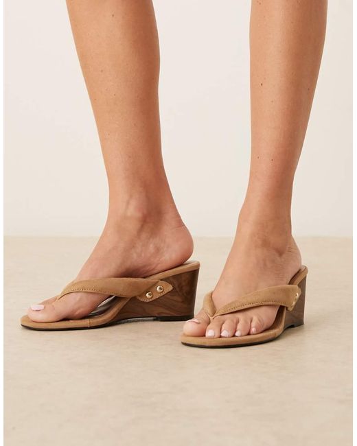 Glamorous Natural Toe Thong Wedge Sandals