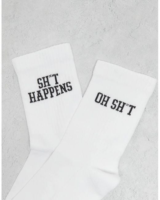 ASOS White 2 Pack Socks With Swear Words Graphic for men