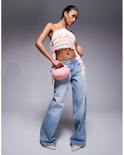 AFRM Blue Halter Neck Ruffle Top
