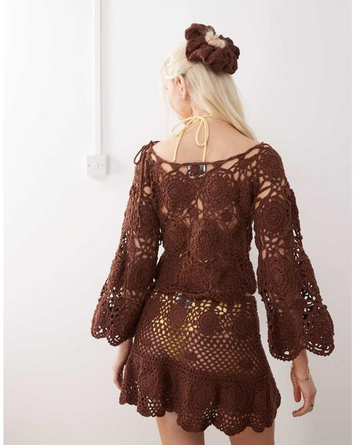 Reclaimed Vintage Brown Limited Edition Hand Crochet Crop Top