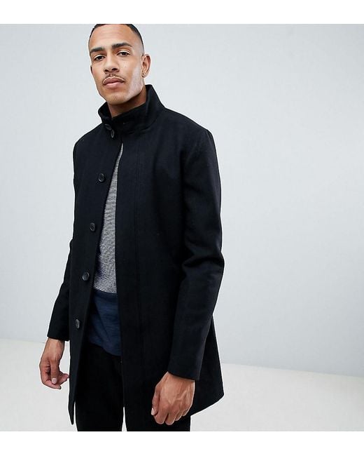 French Connection Black Tall Wool Blend Funnel Neck Coat for men