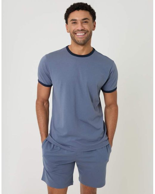 Threadbare Blue Contrast Binding Short Lounge Set for men