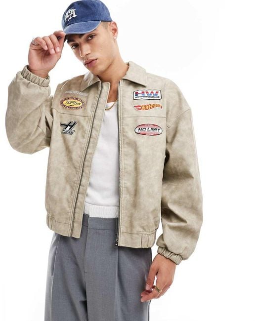 Bershka Natural Stone Washed Faux Leather Jacket for men