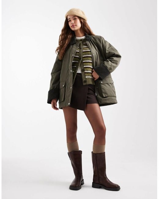 Vero Moda Green Barn Jacket With Contrast Cord Trim