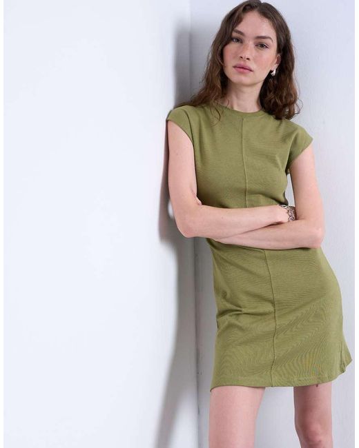TOPSHOP Green Cinch Waist Structured Mini Dress