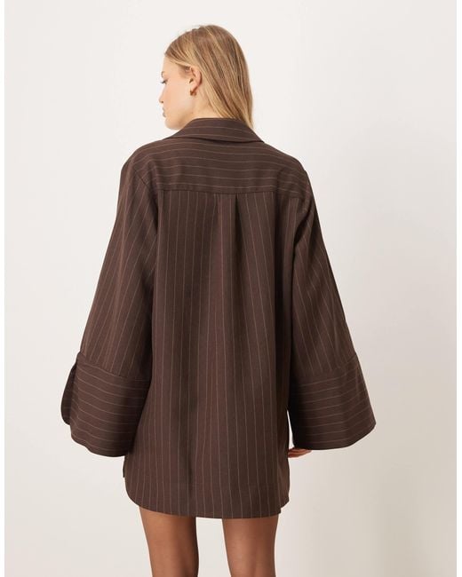 ASOS Brown Mini Shirt Dress With Wide Cuffs And Oversized Pockets