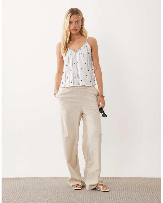 Mango White Teen Embelished Stitch Detail V-Neck Cami