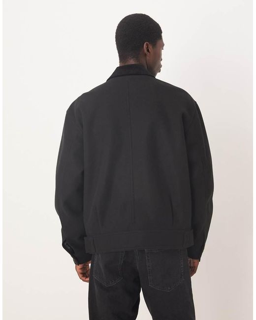 Chaqueta Negra Con Solapas En Contraste De Tejido Efecto Lana De ASOS de hombre de color Blue