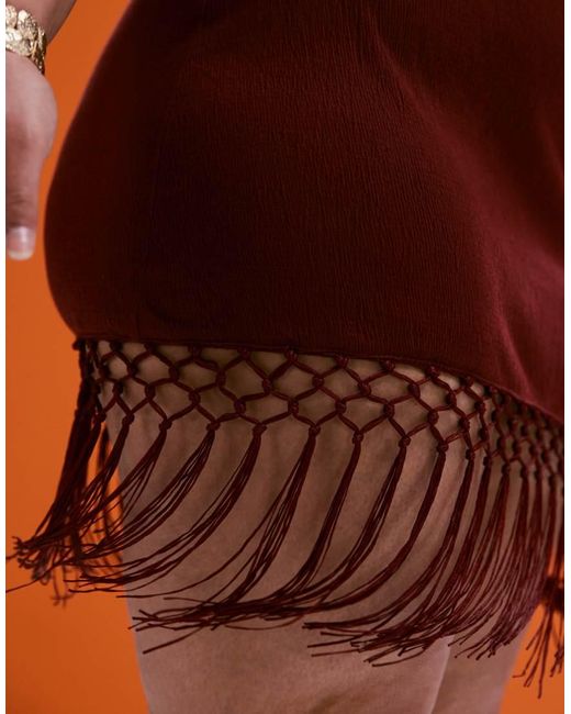 ASOS Orange Asos Design Curve Co-Ord Fringed Hem Mini Skirt