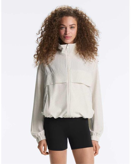 Oysho White Striped Stretch Overlay Jacket