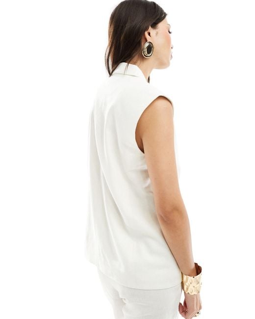 ONLY White Loose Fit Linen Mix Waistcoat Co-ord