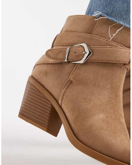 SEQWL Blue Western Low Ankle Boots With Buckle Detail