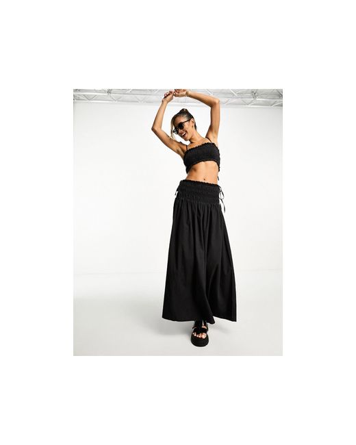 ASOS Black Soft Denim Maxi Skirt With Ruched Waist