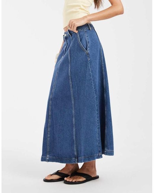 Vero Moda Blue Seam Detail A-line Denim Maxi Skirt