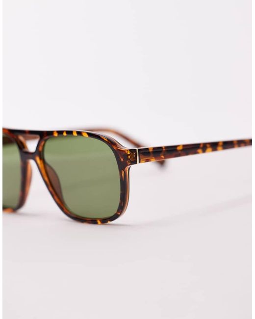 & Other Stories Green Brown Tortoise Shell Retro Aviator Sunglasses