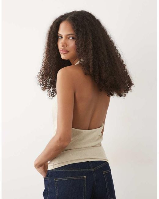 Mango Metallic Teen Knit Wrap Halterneck Top