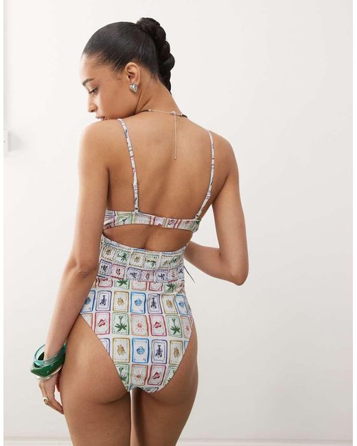 Reclaimed (vintage) White Swimsuit With Shirred Waist And Cut Out Detail