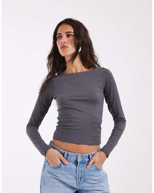 Hollister Blue Seamless Long Sleeve Slash Neck Top