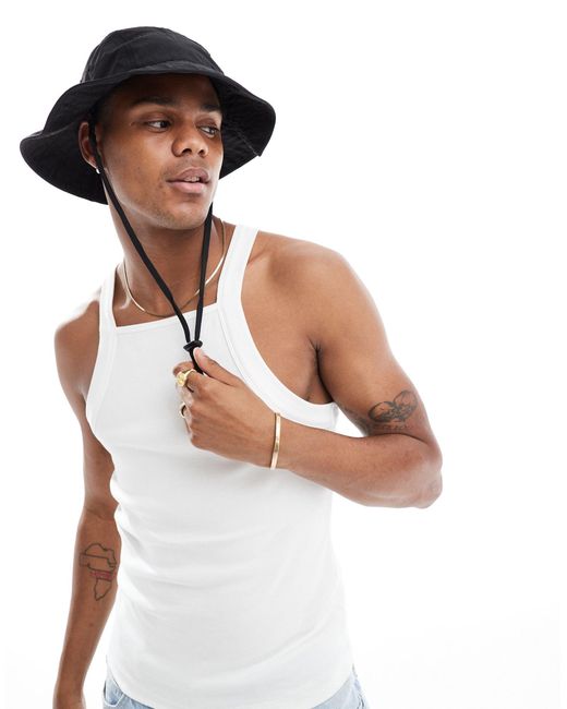 ASOS White 5 Panel Bucket Hat With Detachable Strap for men