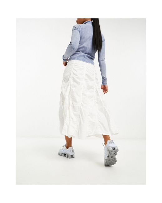 Collusion White Western Tiered Ruched Maxi Skirt