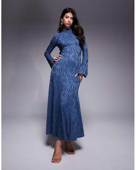 DASKA Blue High Neck Maxi Dress